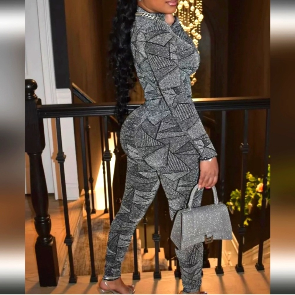 Stylish Gray Geometric Women's Jumpsuit
